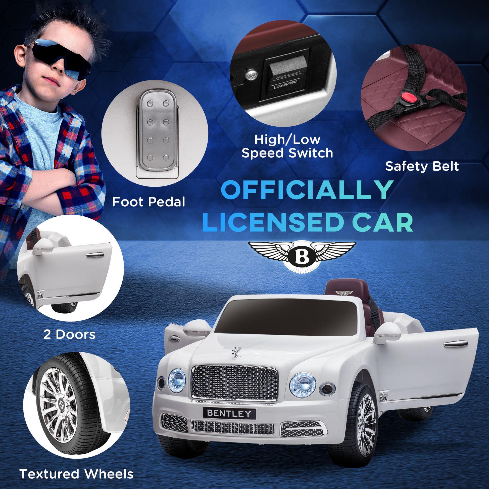 Bentley Mulsanne Licensed Kids Electric Ride-On Car w/ Remote - White -  Kids Electric Cars & Toys