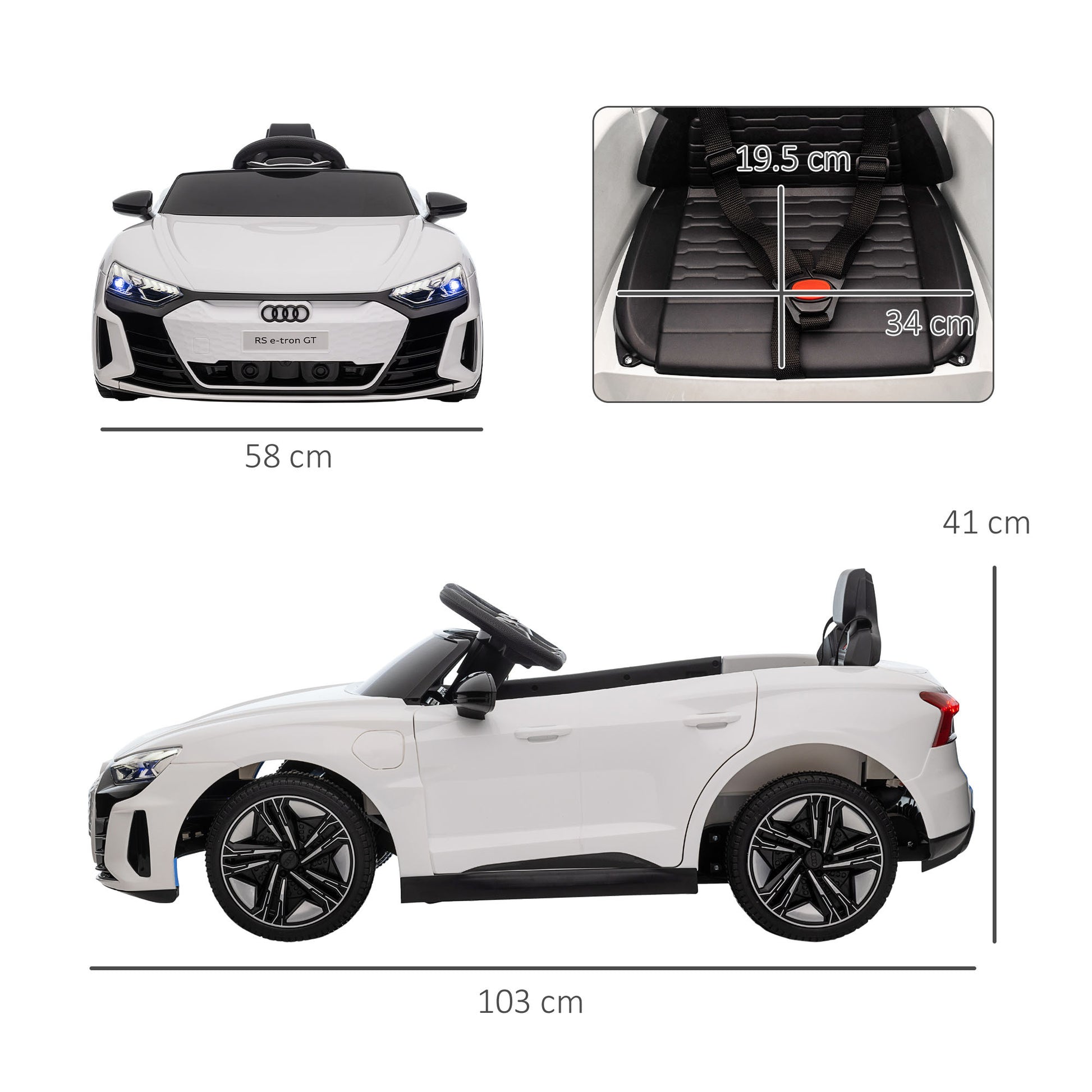 Audi RS e-tron GT Licensed 12V Kids Electric Ride on W/ Remote, White -  Kids Electric Cars & Toys