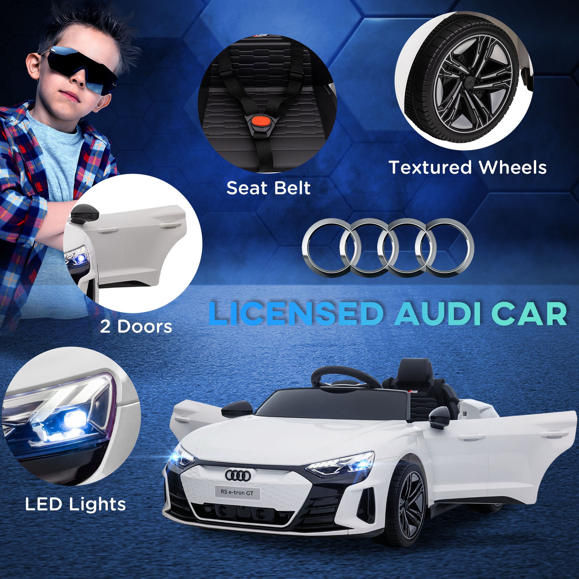 Audi RS e-tron GT Licensed 12V Kids Electric Ride on W/ Remote, White -  Kids Electric Cars & Toys