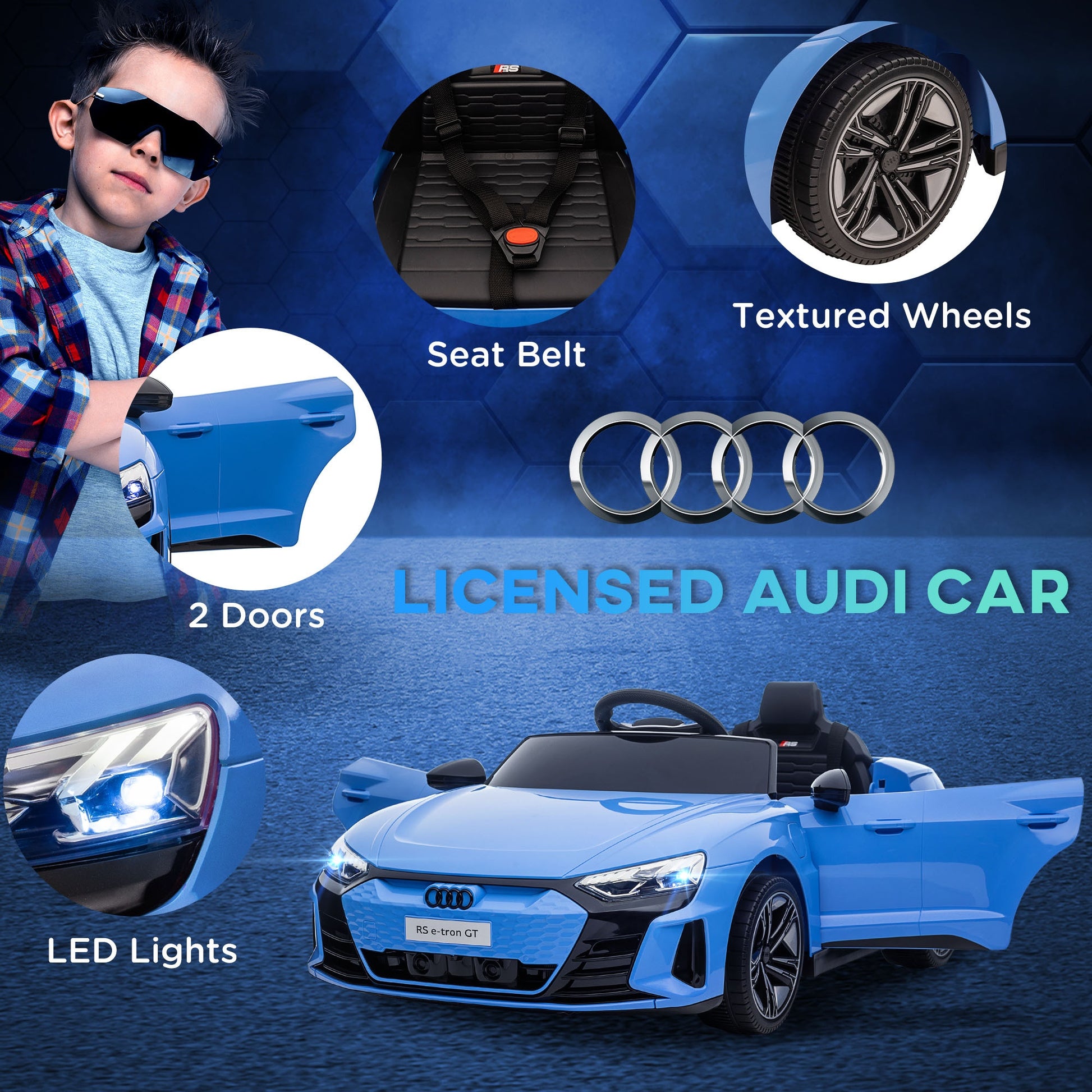 Audi RS e-tron GT Licensed 12V Kids Electric Ride on W/ Remote, Blue -  Kids Electric Cars & Toys