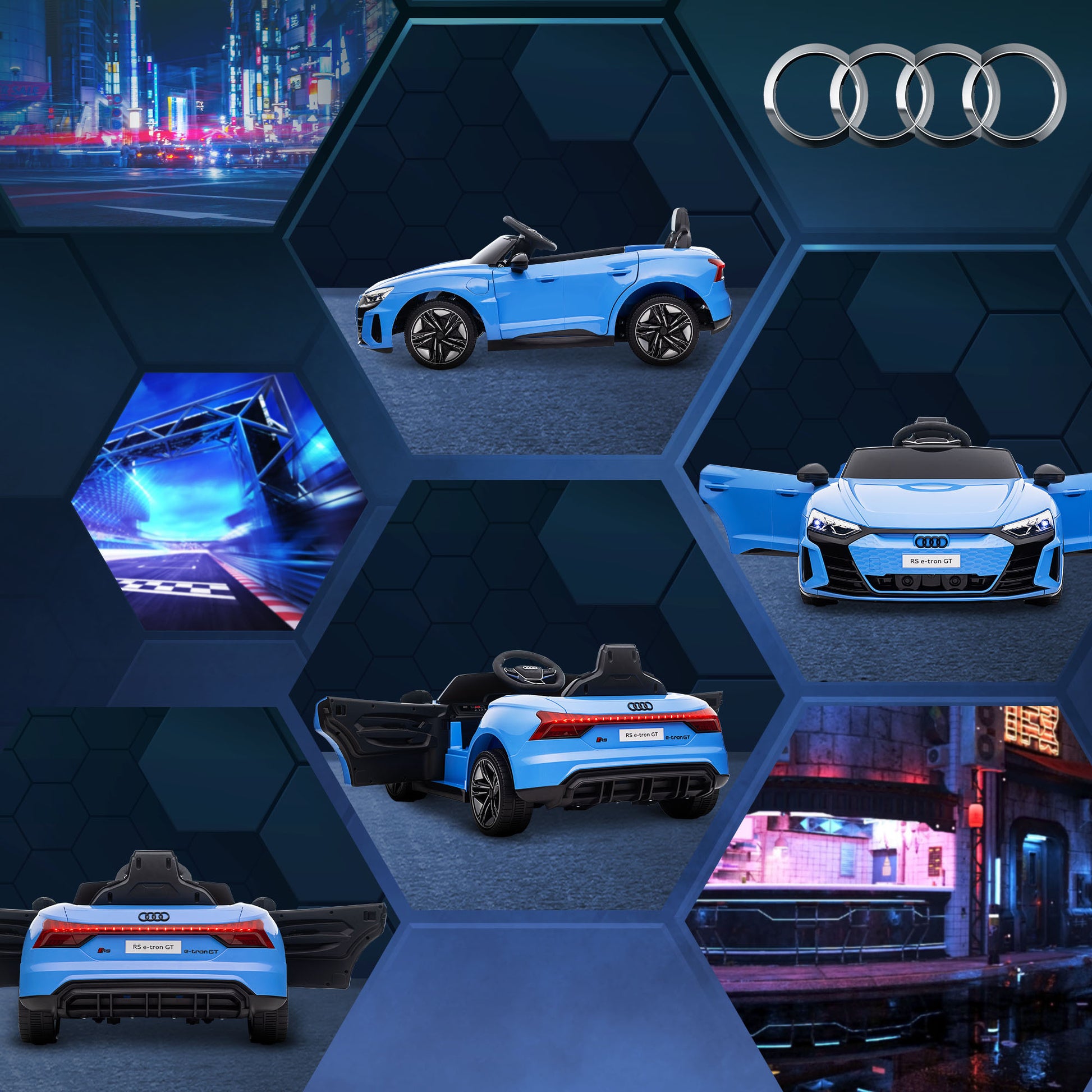 Audi RS e-tron GT Licensed 12V Kids Electric Ride on W/ Remote, Blue -  Kids Electric Cars & Toys