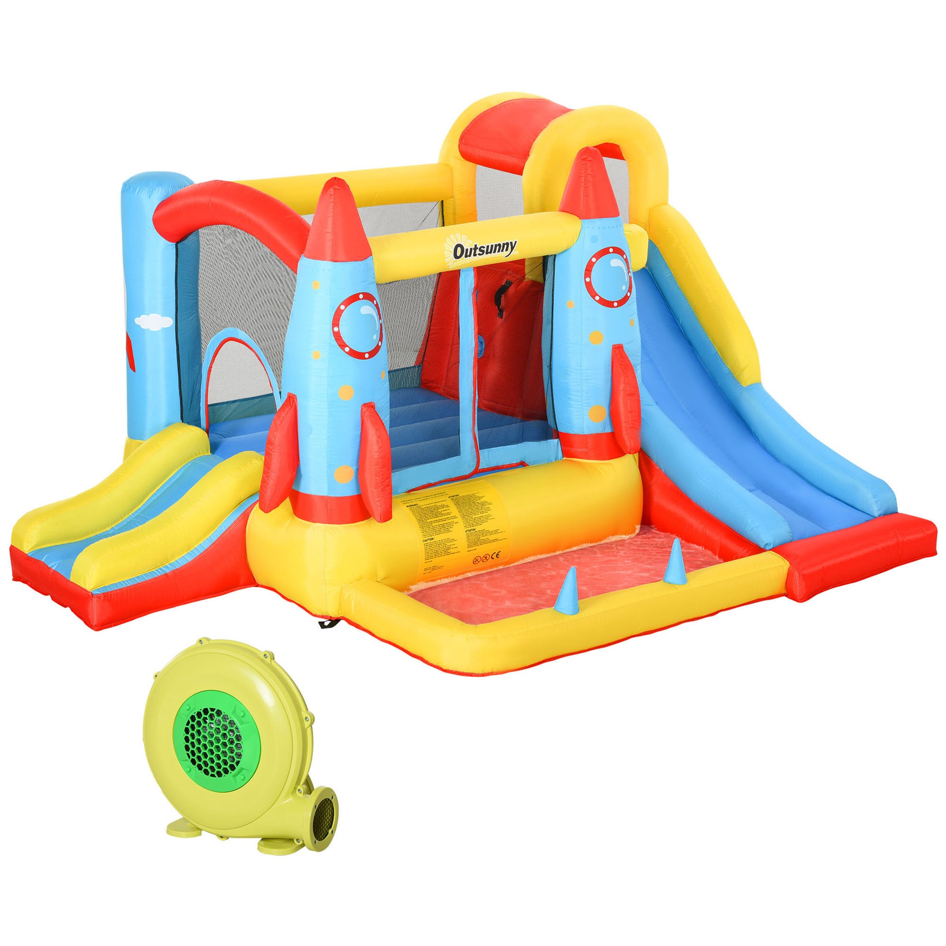 Bouncy Castle with Slide Pool Rocket Trampoline w/ Carrybag Blower -  Kids Electric Cars & Toys
