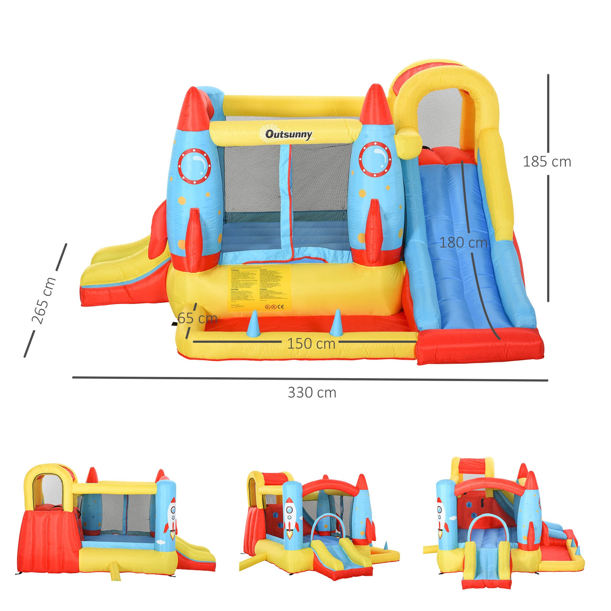 Bouncy Castle with Slide Pool Rocket Trampoline w/ Carrybag Blower -  Kids Electric Cars & Toys