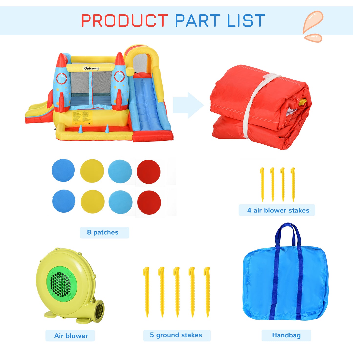 Bouncy Castle with Slide Pool Rocket Trampoline w/ Carrybag Blower -  Kids Electric Cars & Toys