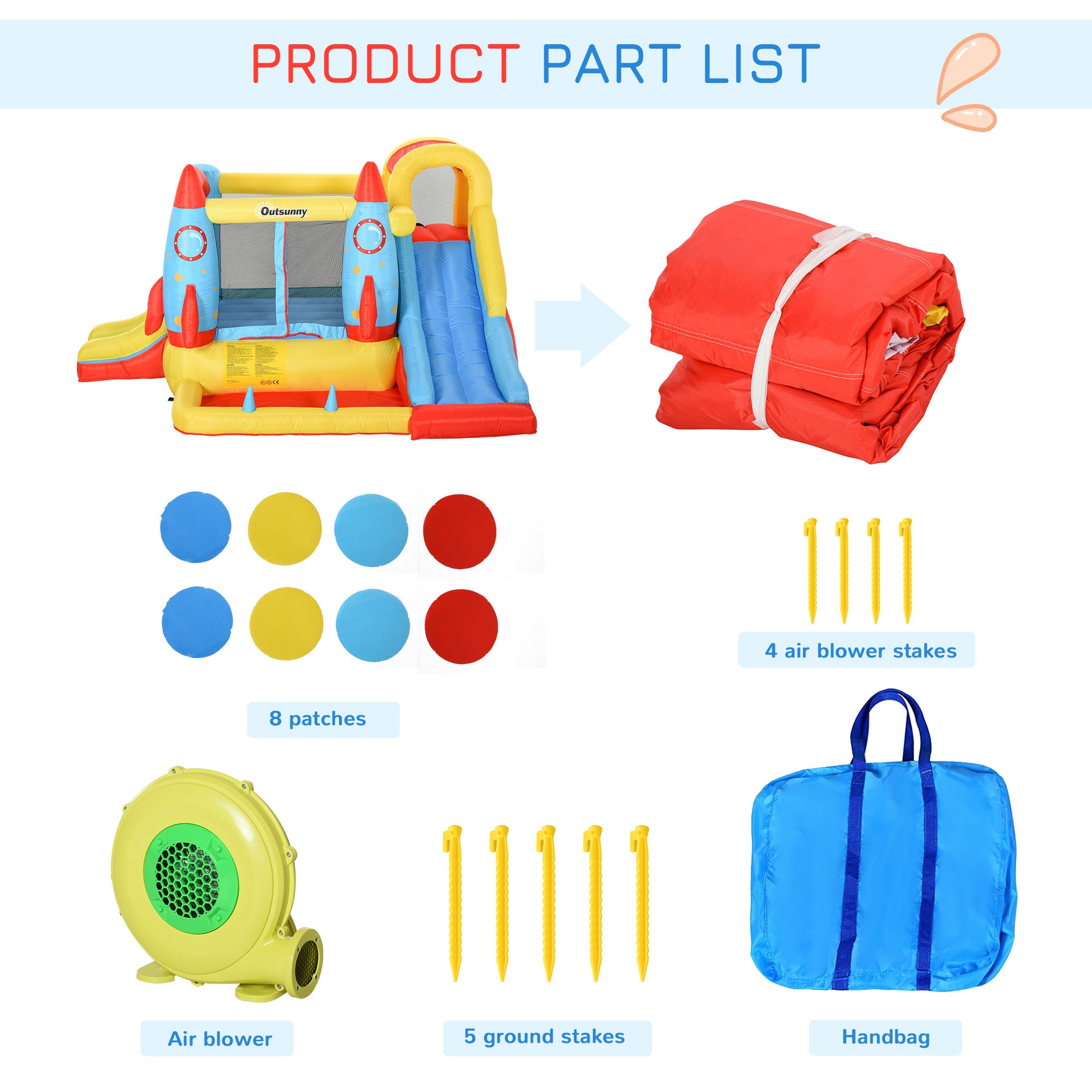 Bouncy Castle with Slide Pool Rocket Trampoline w/ Carrybag Blower -  Kids Electric Cars & Toys