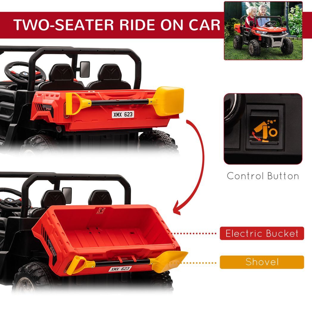 Two-Seater Kids Ride on Truck w/ Electric Bucket, Parental Remote - Red -  Kids Electric Cars & Toys