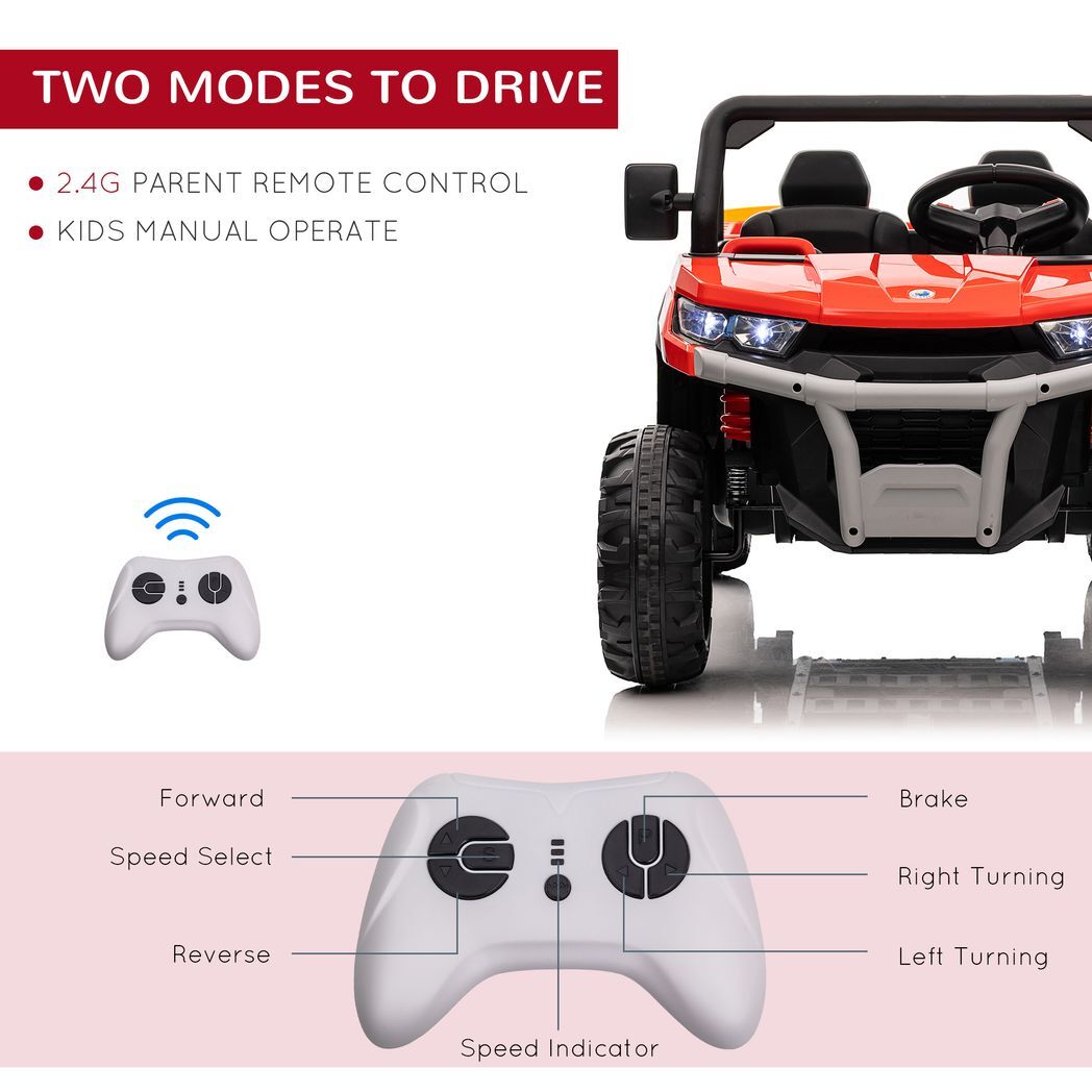 Two-Seater Kids Ride on Truck w/ Electric Bucket, Parental Remote - Red -  Kids Electric Cars & Toys