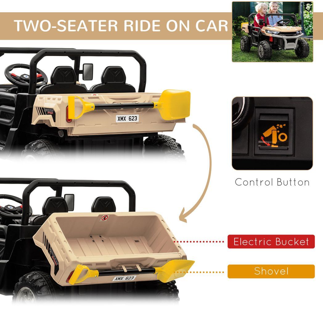 Two-Seater Kids Ride on Truck w/ Electric Bucket, Parental Remote - Yellow -  Kids Electric Cars & Toys