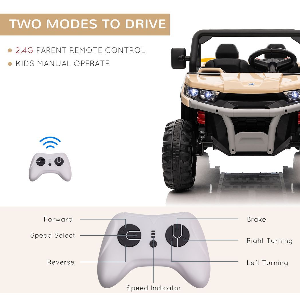 Two-Seater Kids Ride on Truck w/ Electric Bucket, Parental Remote - Yellow -  Kids Electric Cars & Toys