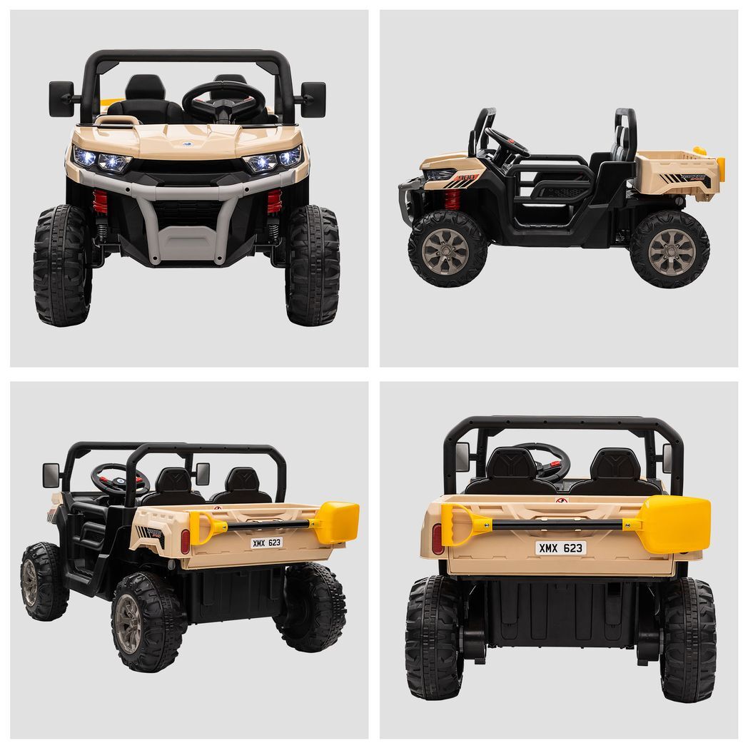 Two-Seater Kids Ride on Truck w/ Electric Bucket, Parental Remote - Yellow -  Kids Electric Cars & Toys