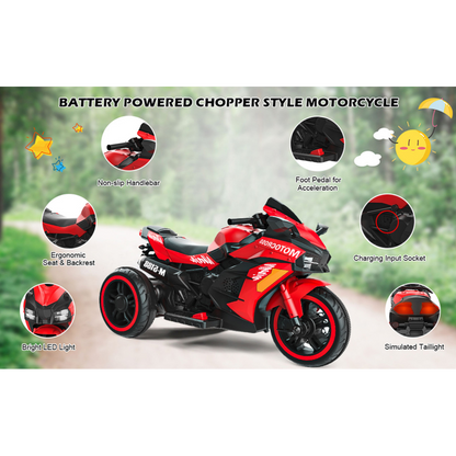 12V Battery Motorcycle, 3Wheel Motorbike Kids Rechargeable Ride On Car Electric Cars Motorcycles--RED -  Kids Electric Cars & Toys