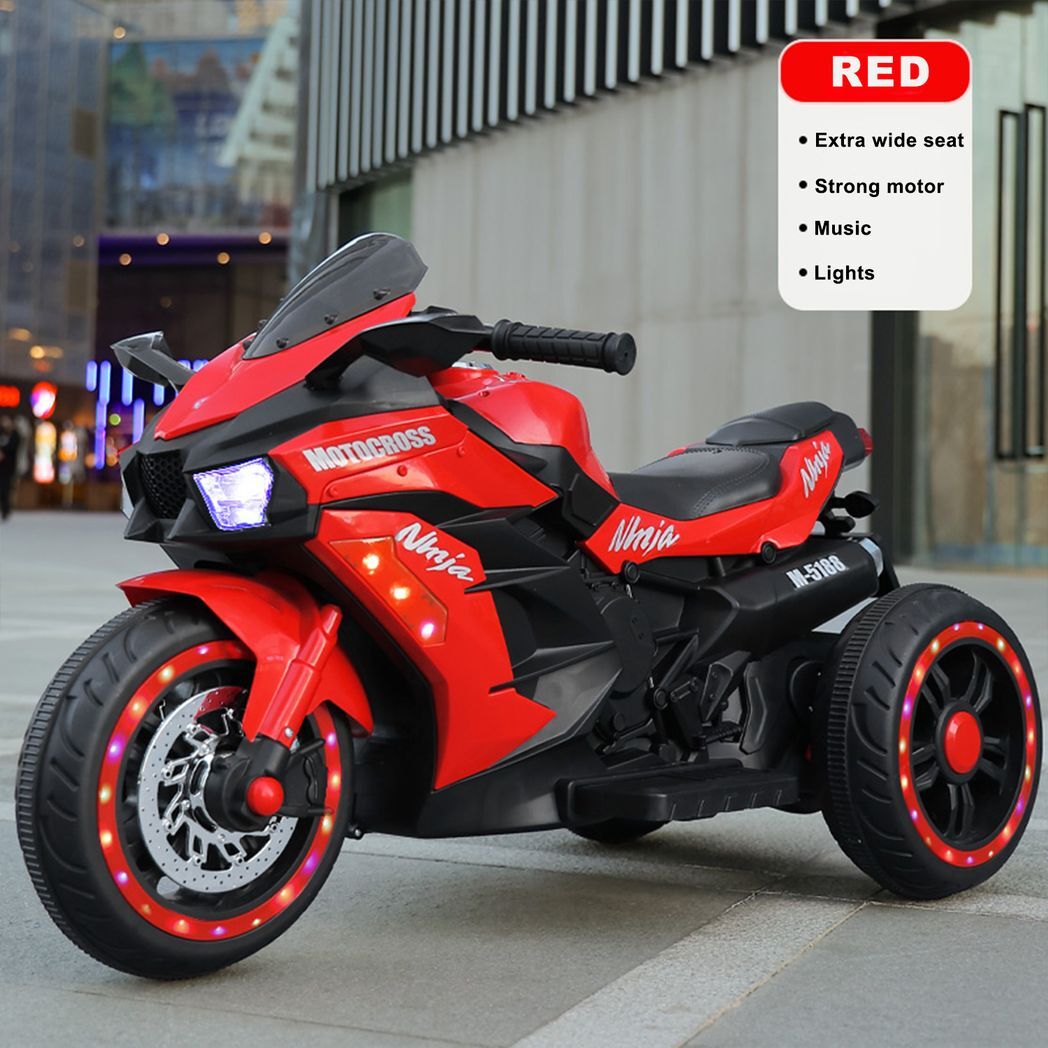 12V Battery Motorcycle, 3Wheel Motorbike Kids Rechargeable Ride On Car Electric Cars Motorcycles--RED -  Kids Electric Cars & Toys