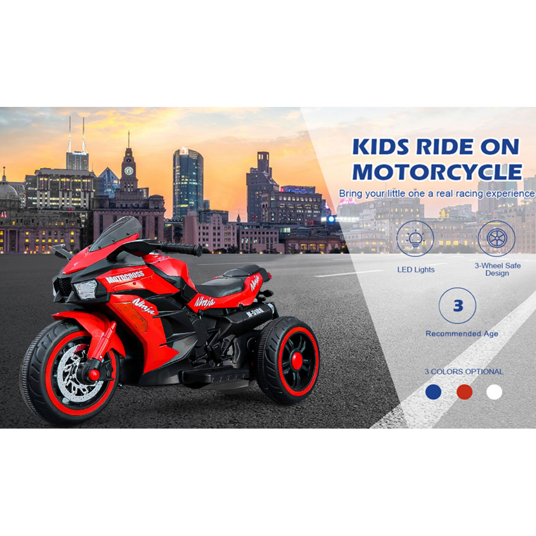12V Battery Motorcycle, 3Wheel Motorbike Kids Rechargeable Ride On Car Electric Cars Motorcycles--RED -  Kids Electric Cars & Toys