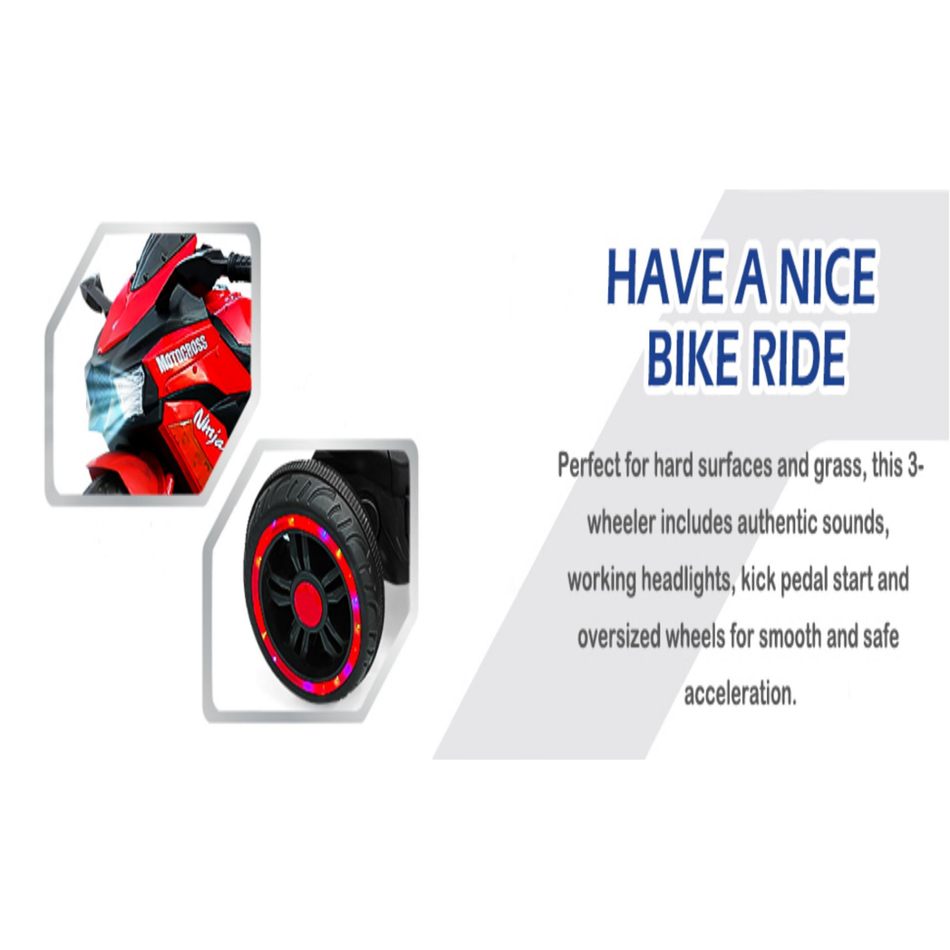 12V Battery Motorcycle, 3Wheel Motorbike Kids Rechargeable Ride On Car Electric Cars Motorcycles--RED -  Kids Electric Cars & Toys
