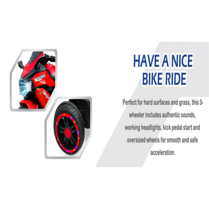12V Battery Motorcycle, 3Wheel Motorbike Kids Rechargeable Ride On Car Electric Cars Motorcycles--RED -  Kids Electric Cars & Toys