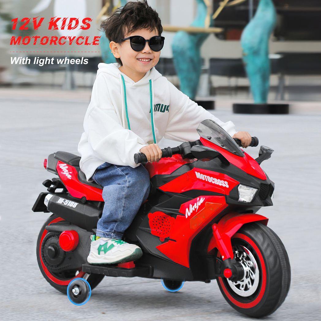 12V Battery Motorcycle, 2 Wheel Motorbike Kids Rechargeable Ride On Car Electric Cars Motorcycles--RED -  Kids Electric Cars & Toys