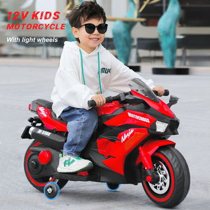 12V Battery Motorcycle, 2 Wheel Motorbike Kids Rechargeable Ride On Car Electric Cars Motorcycles--RED -  Kids Electric Cars & Toys