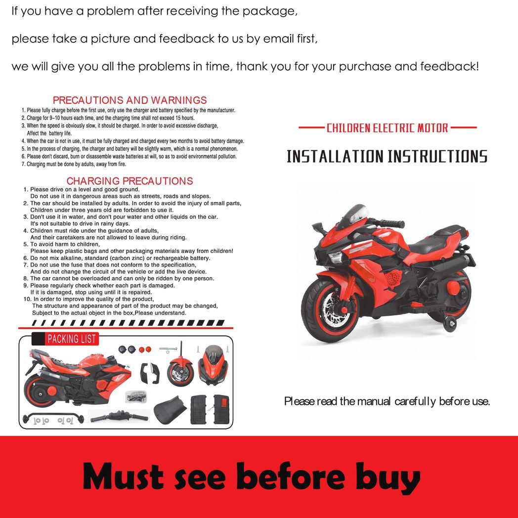 12V Battery Motorcycle, 2 Wheel Motorbike Kids Rechargeable Ride On Car Electric Cars Motorcycles--RED -  Kids Electric Cars & Toys