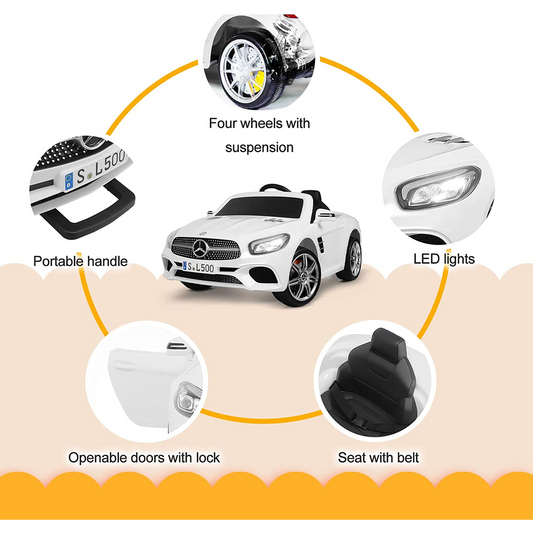 Uenjoy 12V Kids Ride On Police Car Mercedes-Benz SL500 Electric Cars Motorized Vehicles for Boys & Girls, W/Remote Control, Spring Suspension, Siren, LED Lights, Music, Bluetooth, Safety Lock,White -  Kids Electric Cars & Toys
