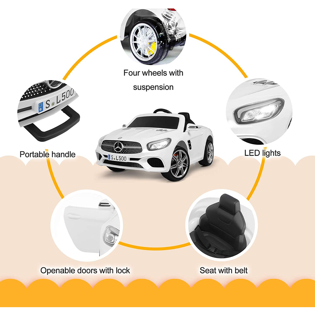 Uenjoy 12V Kids Ride On Police Car Mercedes-Benz SL500 Electric Cars Motorized Vehicles for Boys & Girls, W/Remote Control, Spring Suspension, Siren, LED Lights, Music, Bluetooth, Safety Lock,White -  Kids Electric Cars & Toys