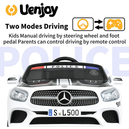 Uenjoy 12V Kids Ride On Police Car Mercedes-Benz SL500 Electric Cars Motorized Vehicles for Boys & Girls, W/Remote Control, Spring Suspension, Siren, LED Lights, Music, Bluetooth, Safety Lock,White -  Kids Electric Cars & Toys