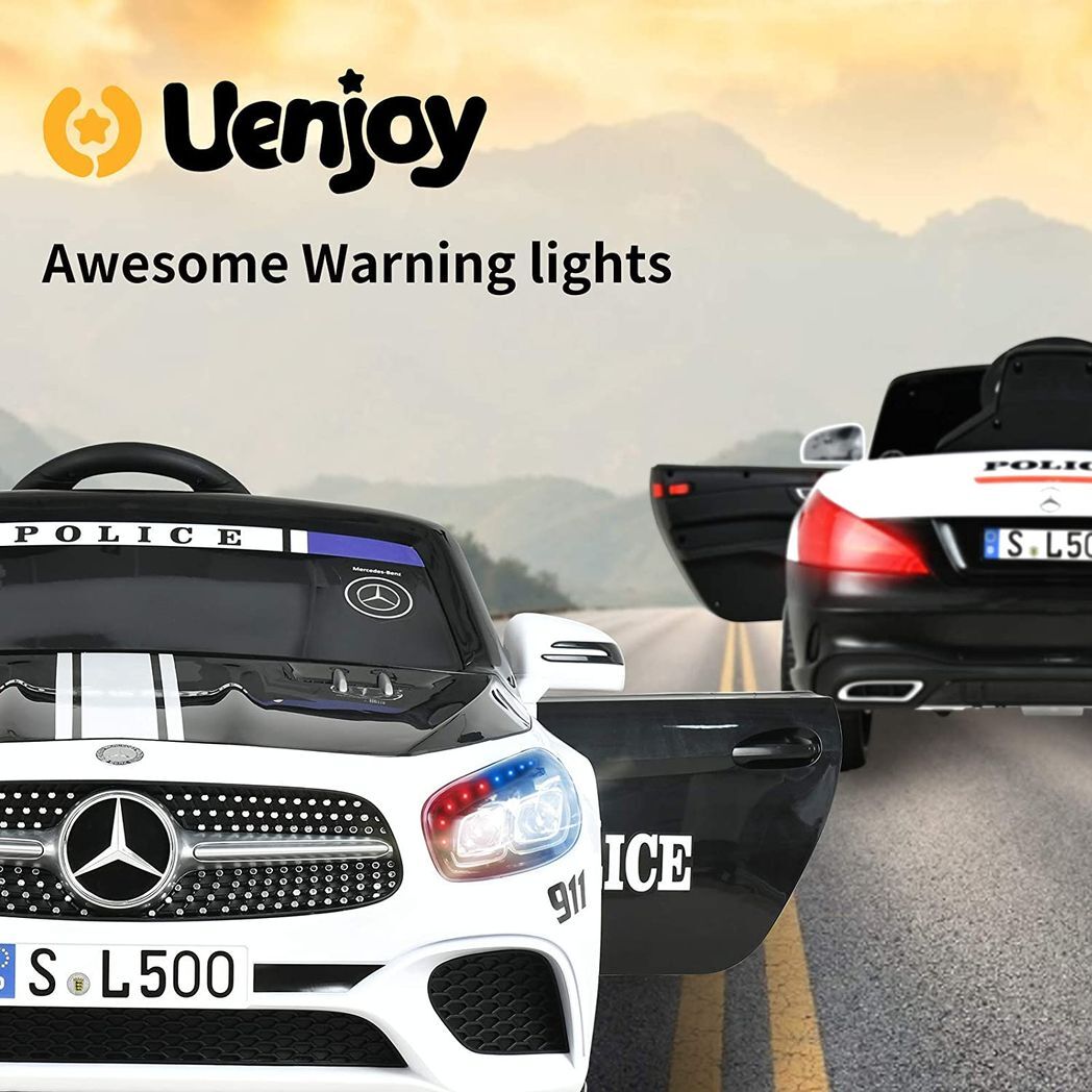 Uenjoy 12V Kids Ride On Police Car Mercedes-Benz SL500 Electric Cars Motorized Vehicles for Boys & Girls, W/Remote Control, Spring Suspension, Siren, LED Lights, Music, Bluetooth, Safety Lock,White -  Kids Electric Cars & Toys