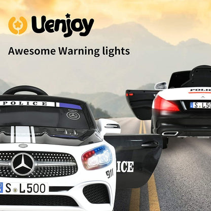Uenjoy 12V Kids Ride On Police Car Mercedes-Benz SL500 Electric Cars Motorized Vehicles for Boys & Girls, W/Remote Control, Spring Suspension, Siren, LED Lights, Music, Bluetooth, Safety Lock,White -  Kids Electric Cars & Toys