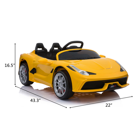 12V Kids Ride On Sports Car 2.4GHZ Remote Control Yellow -  Kids Electric Cars & Toys