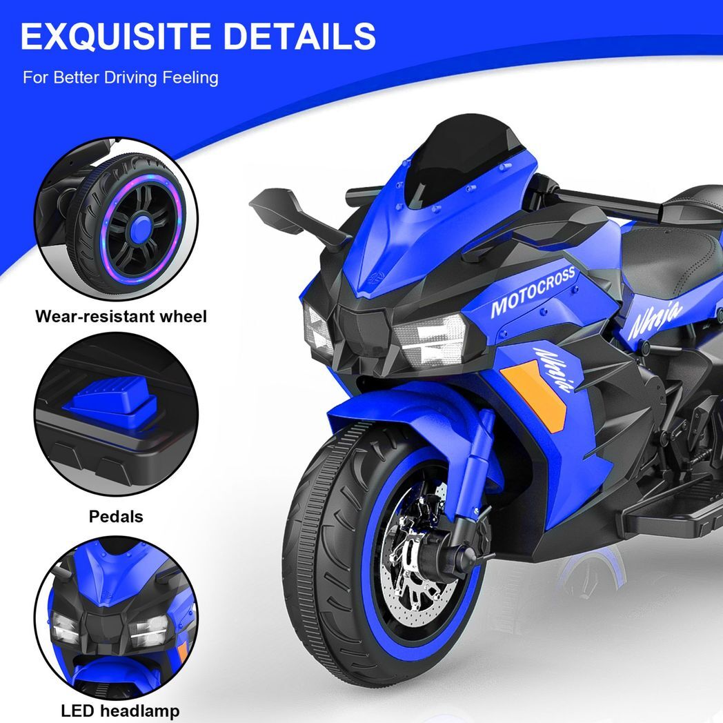 12V Battery Motorcycle,3Wheel Motorbike Kids Rechargeable Ride On Car Electric Cars Motorcycles--BLUE -  Kids Electric Cars & Toys