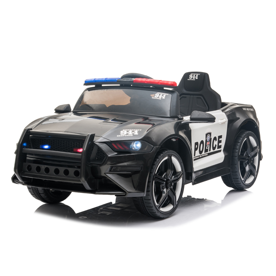 12V Kids Ride On Car ,Police sports car,2.4GHZ Remote Control,LED Lights,Siren,Microphone,Black -  Kids Electric Cars & Toys