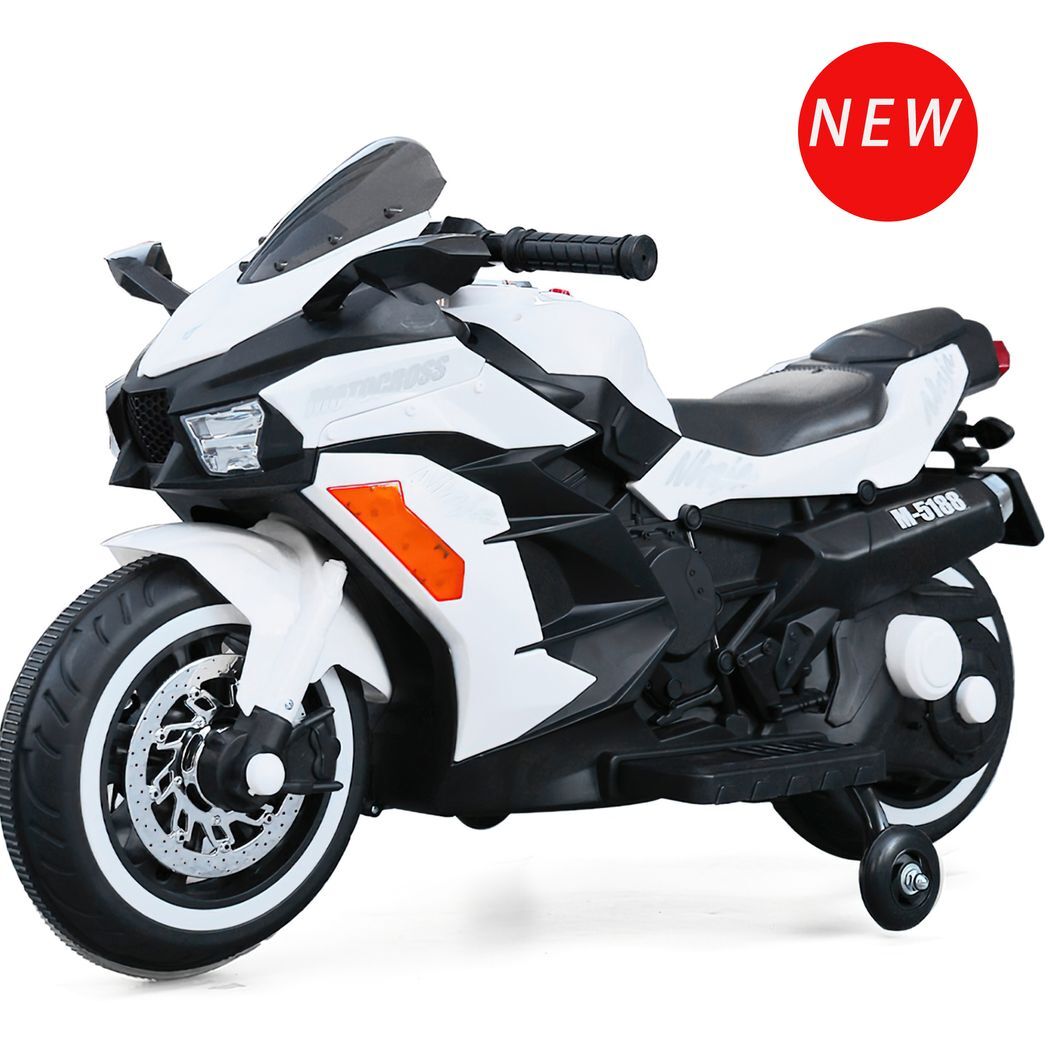 12V Battery Motorcycle, 2 Wheel Motorbike Kids Rechargeable Ride On Car Electric Cars Motorcycles--WHITE -  Kids Electric Cars & Toys