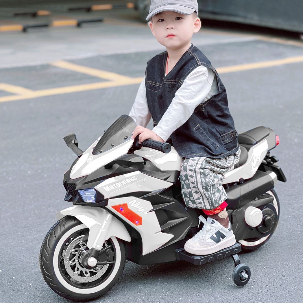 12V Battery Motorcycle, 2 Wheel Motorbike Kids Rechargeable Ride On Car Electric Cars Motorcycles--WHITE -  Kids Electric Cars & Toys