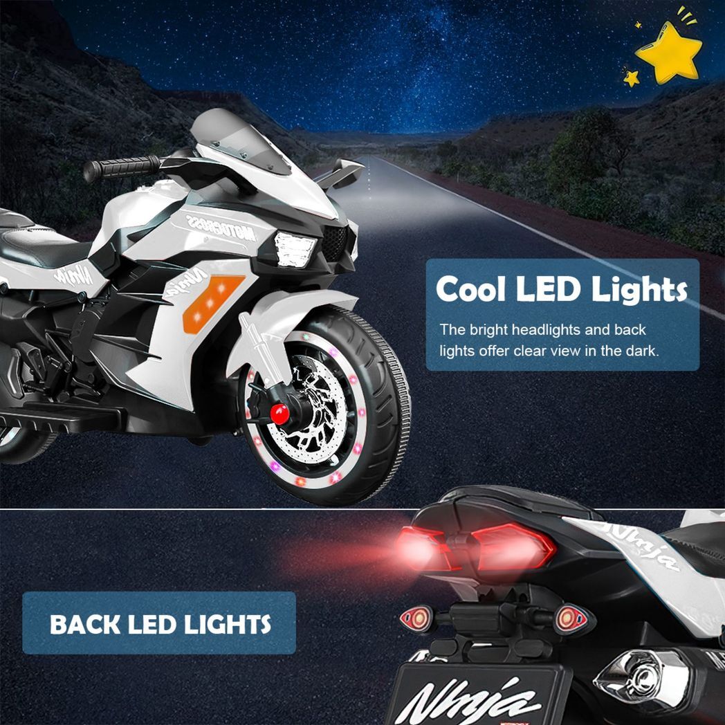 12V Battery Motorcycle, 2 Wheel Motorbike Kids Rechargeable Ride On Car Electric Cars Motorcycles--WHITE -  Kids Electric Cars & Toys
