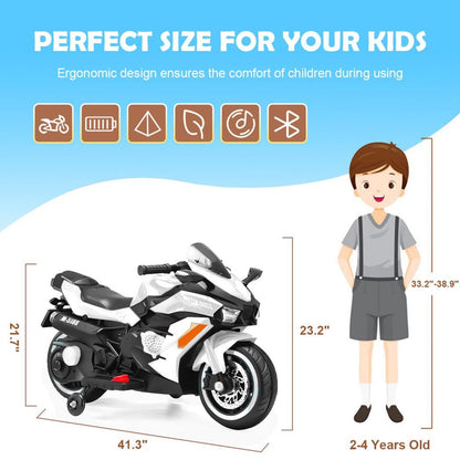 12V Battery Motorcycle, 2 Wheel Motorbike Kids Rechargeable Ride On Car Electric Cars Motorcycles--WHITE -  Kids Electric Cars & Toys