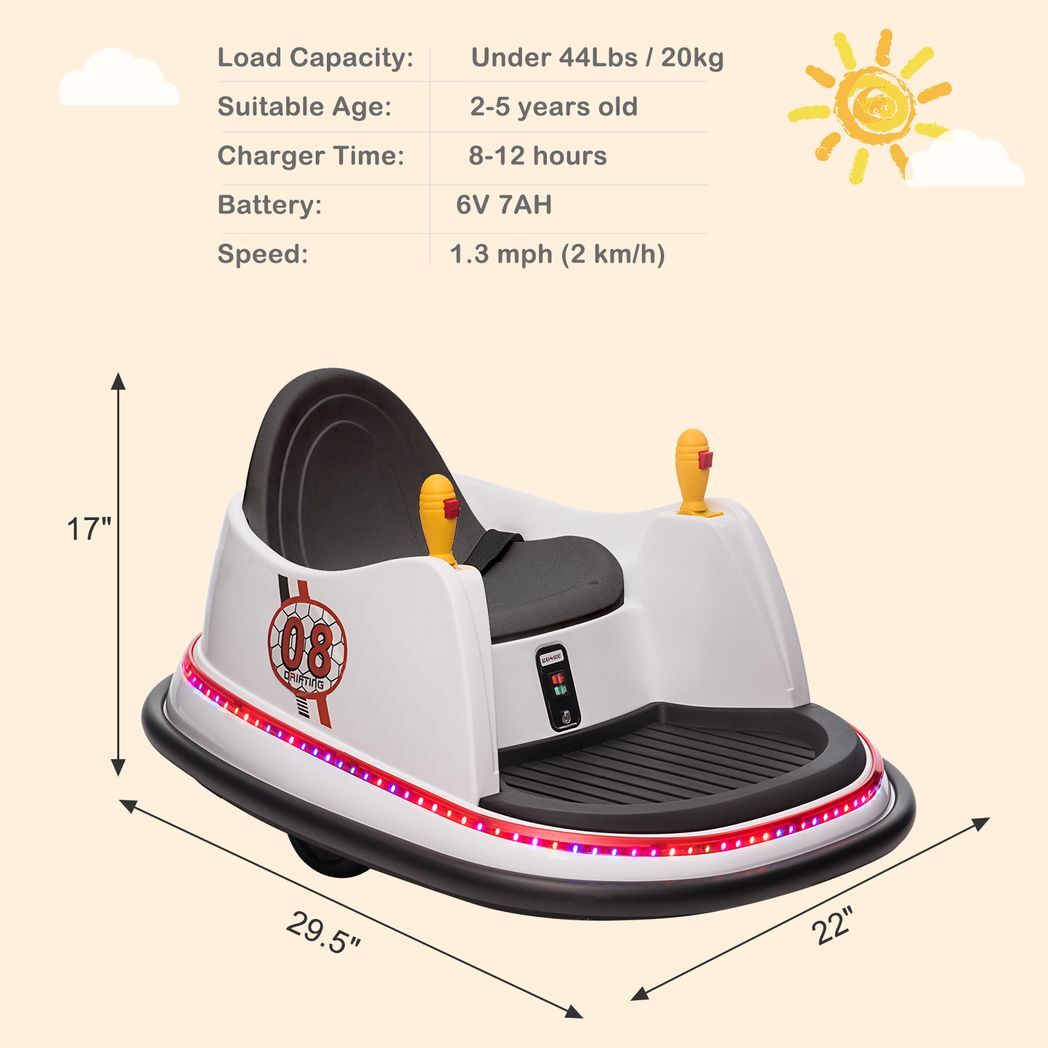 LEADZM 6V 7A.h Bumper Car White -  Kids Electric Cars & Toys