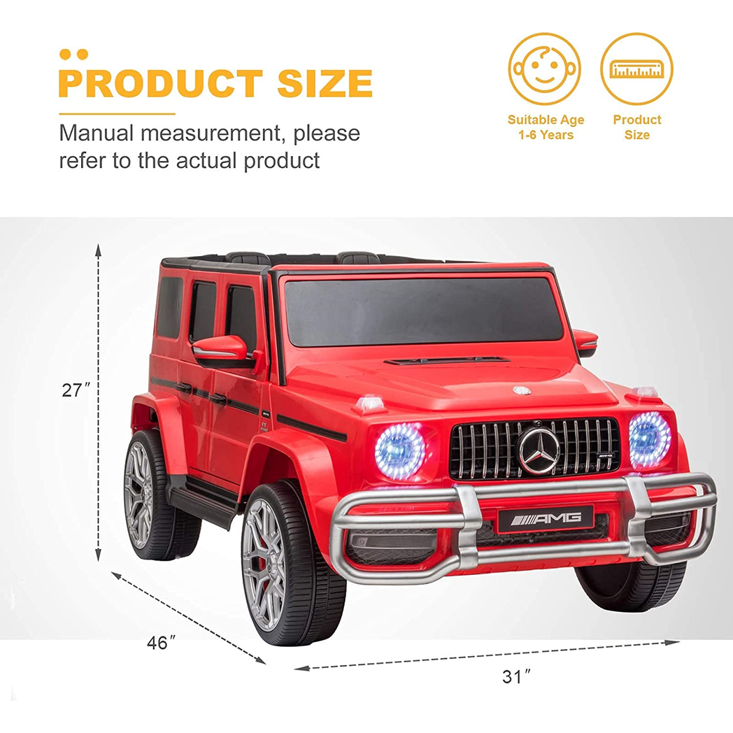 Uenjoy 12V 2 Seats Mercedes Benz G63 Kids Ride On Car Electric Cars Motorized Vehicles with Remote Control, Music, Horn, Spring Suspension, Safety Lock, LED, AUX, USB, FM, Bluetooth, Red -  Kids Electric Cars & Toys
