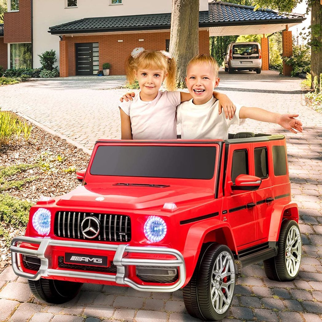 Uenjoy 12V 2 Seats Mercedes Benz G63 Kids Ride On Car Electric Cars Motorized Vehicles with Remote Control, Music, Horn, Spring Suspension, Safety Lock, LED, AUX, USB, FM, Bluetooth, Red -  Kids Electric Cars & Toys