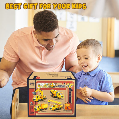 Construction Truck Toys for 4 5 6 Years Old Kids, 4-in-1 Take Apart Toys with Electric Drill, 1 Truck and 4 Backs to Swap Out to be Dump, Mixer, Excavator & Crane -  Kids Electric Cars & Toys