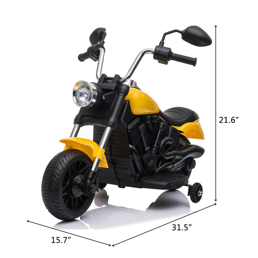 Kids Electric Ride On Motorcycle With Training Wheels 6V Yellow -  Kids Electric Cars & Toys