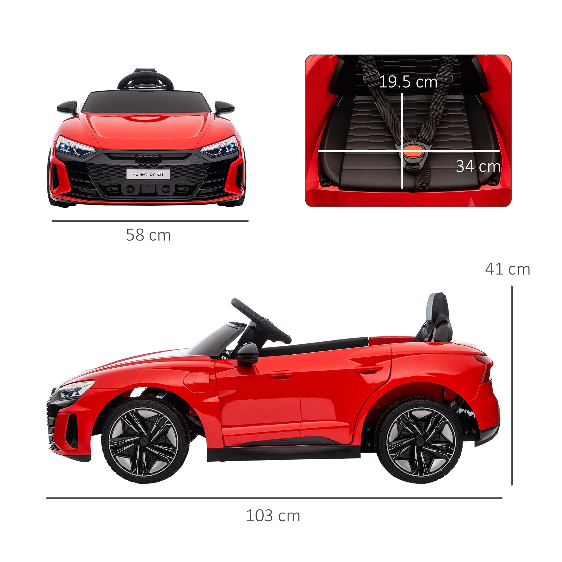 Audi RS e-tron GT Licensed 12V Kids Electric Car W/ Remote Horn Music, Red -  Kids Electric Cars & Toys