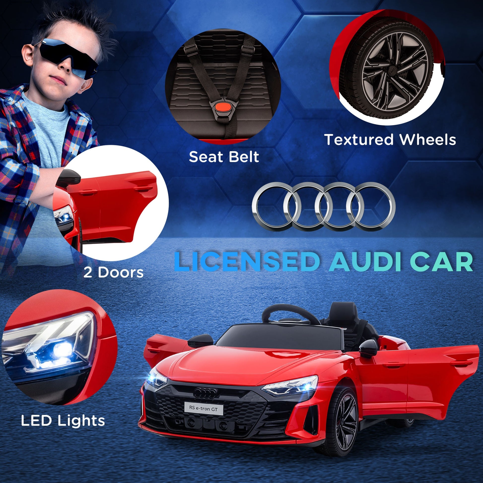 Audi RS e-tron GT Licensed 12V Kids Electric Car W/ Remote Horn Music, Red -  Kids Electric Cars & Toys