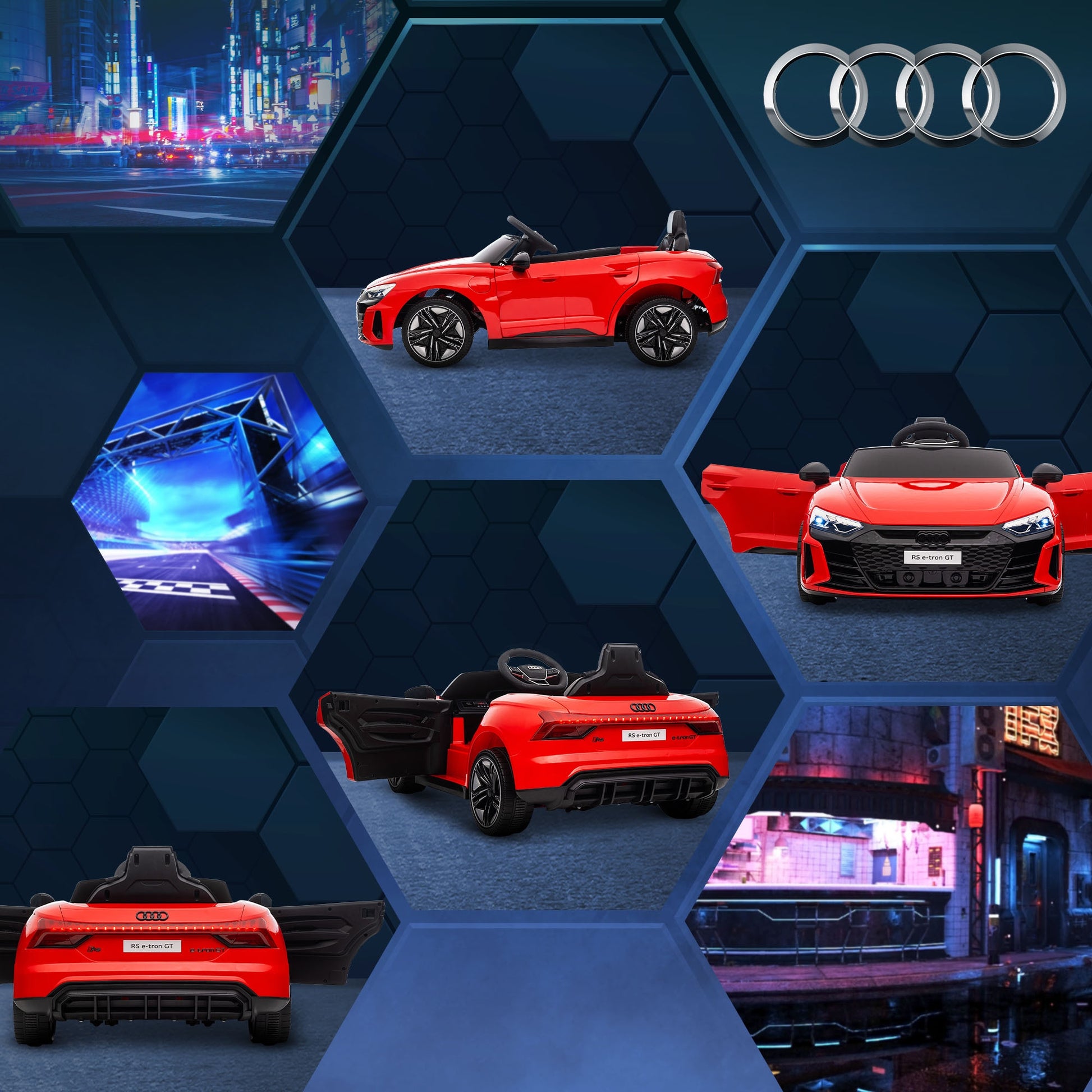Audi RS e-tron GT Licensed 12V Kids Electric Car W/ Remote Horn Music, Red -  Kids Electric Cars & Toys