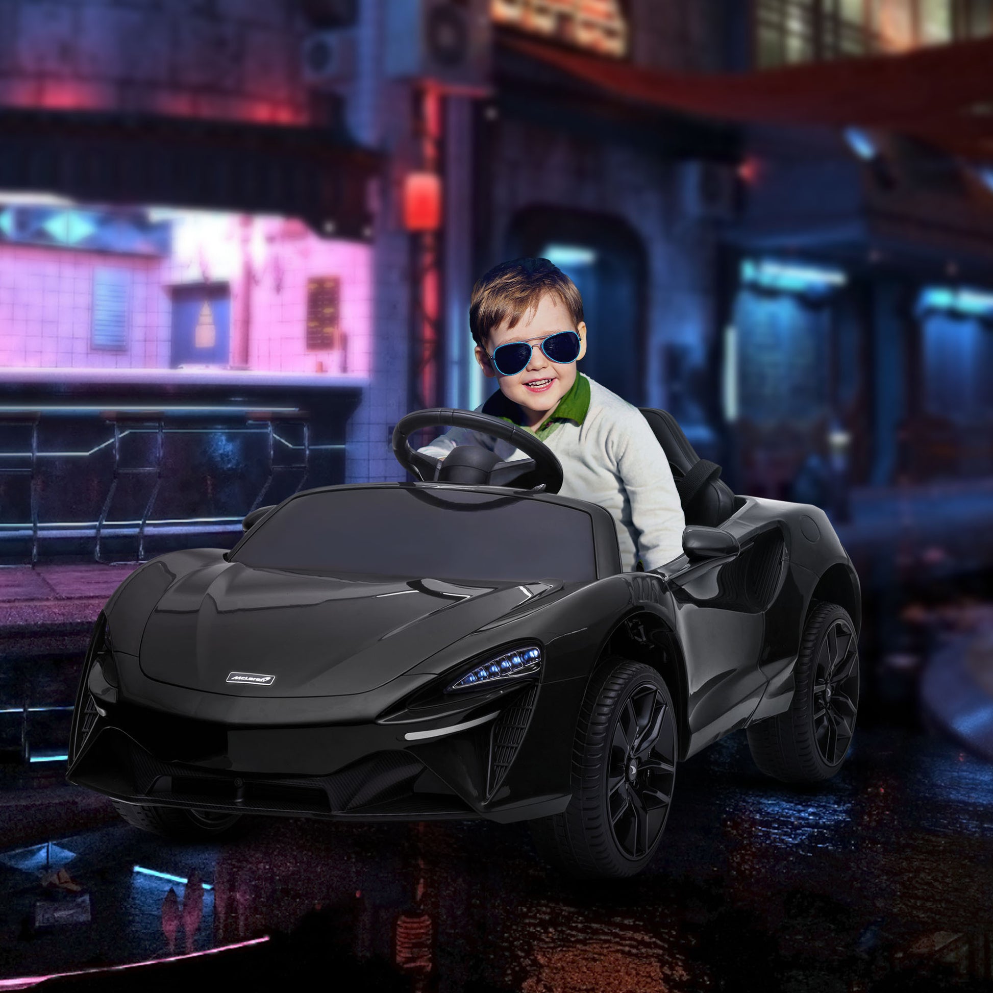 McLaren Licensed 12V Kids Electric Ride-On Car w/ Remote Control, Music - Black -  Kids Electric Cars & Toys