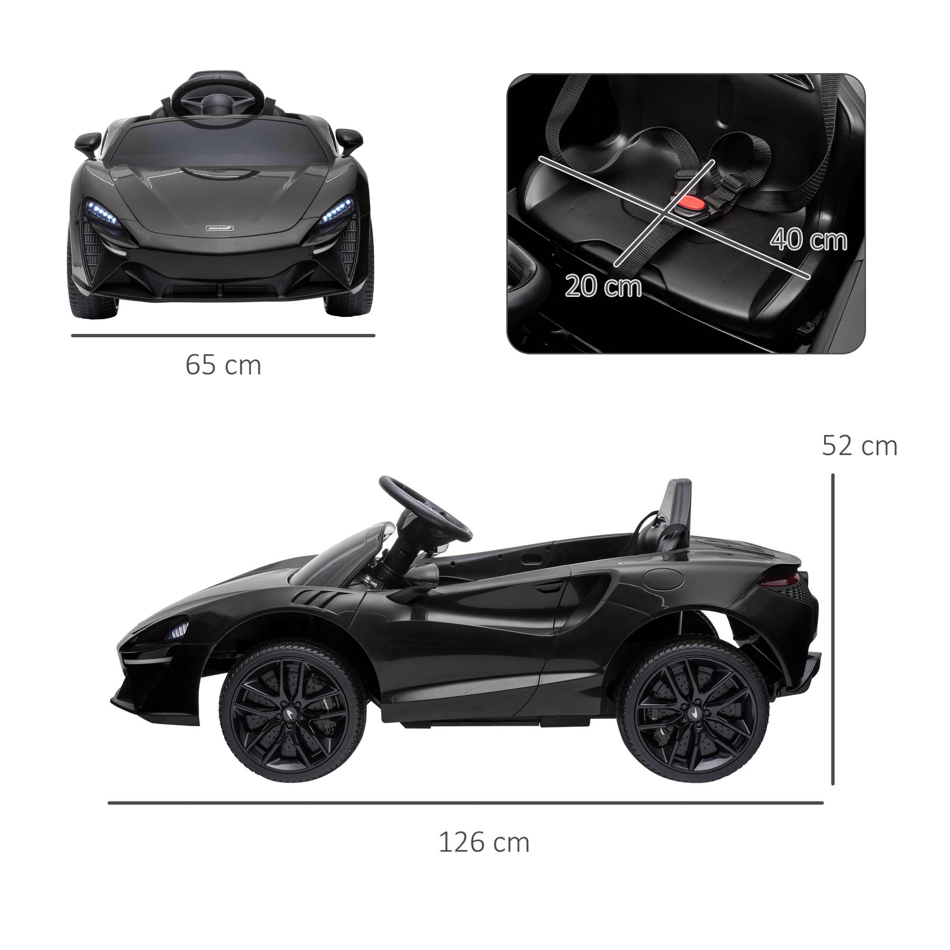 McLaren Licensed 12V Kids Electric Ride-On Car w/ Remote Control, Music - Black -  Kids Electric Cars & Toys
