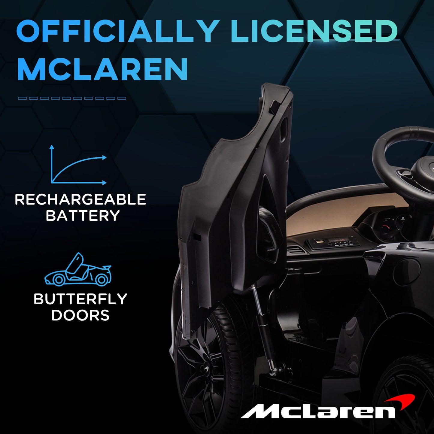 McLaren Licensed 12V Kids Electric Ride-On Car w/ Remote Control, Music - Black -  Kids Electric Cars & Toys