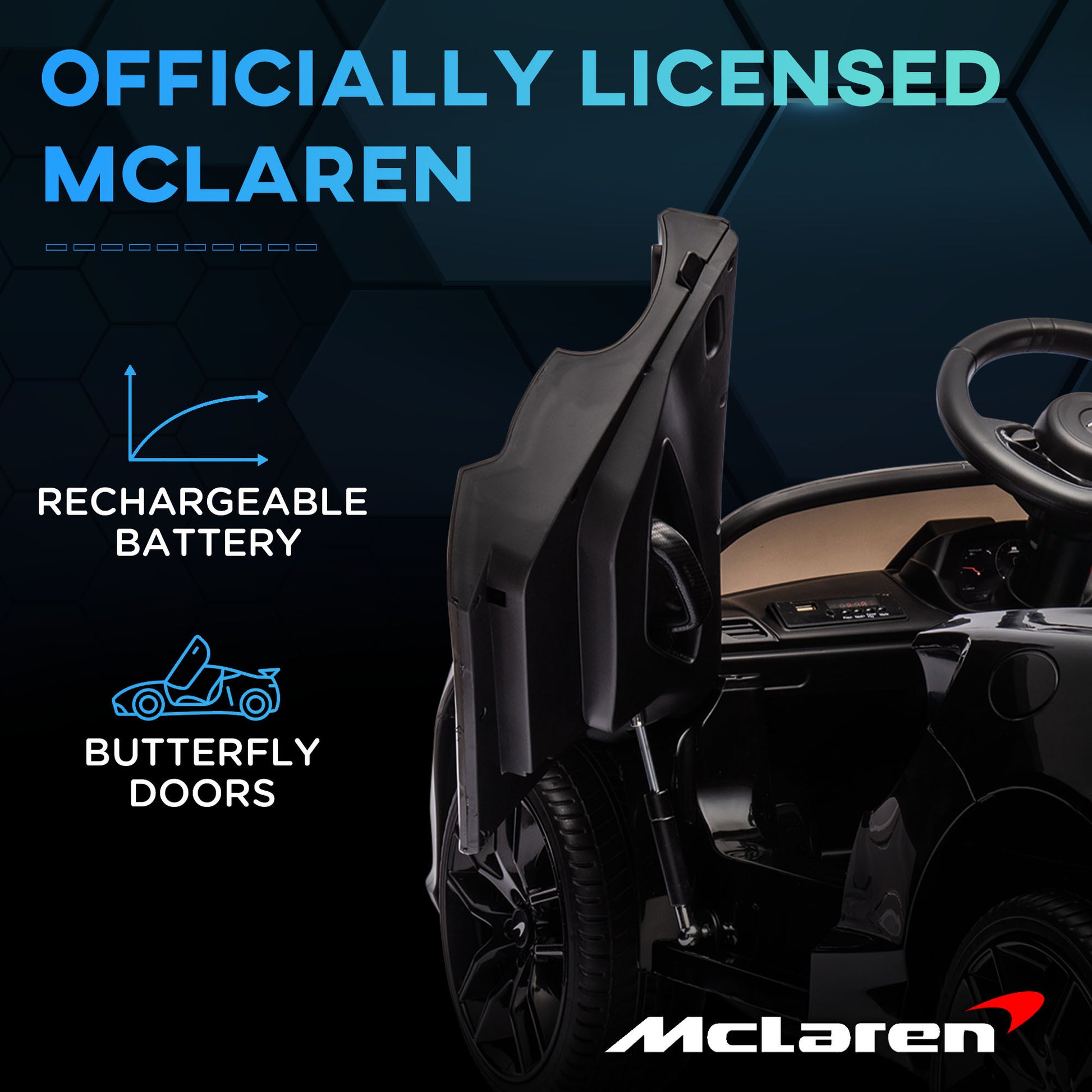 McLaren Licensed 12V Kids Electric Ride-On Car w/ Remote Control, Music - Black -  Kids Electric Cars & Toys