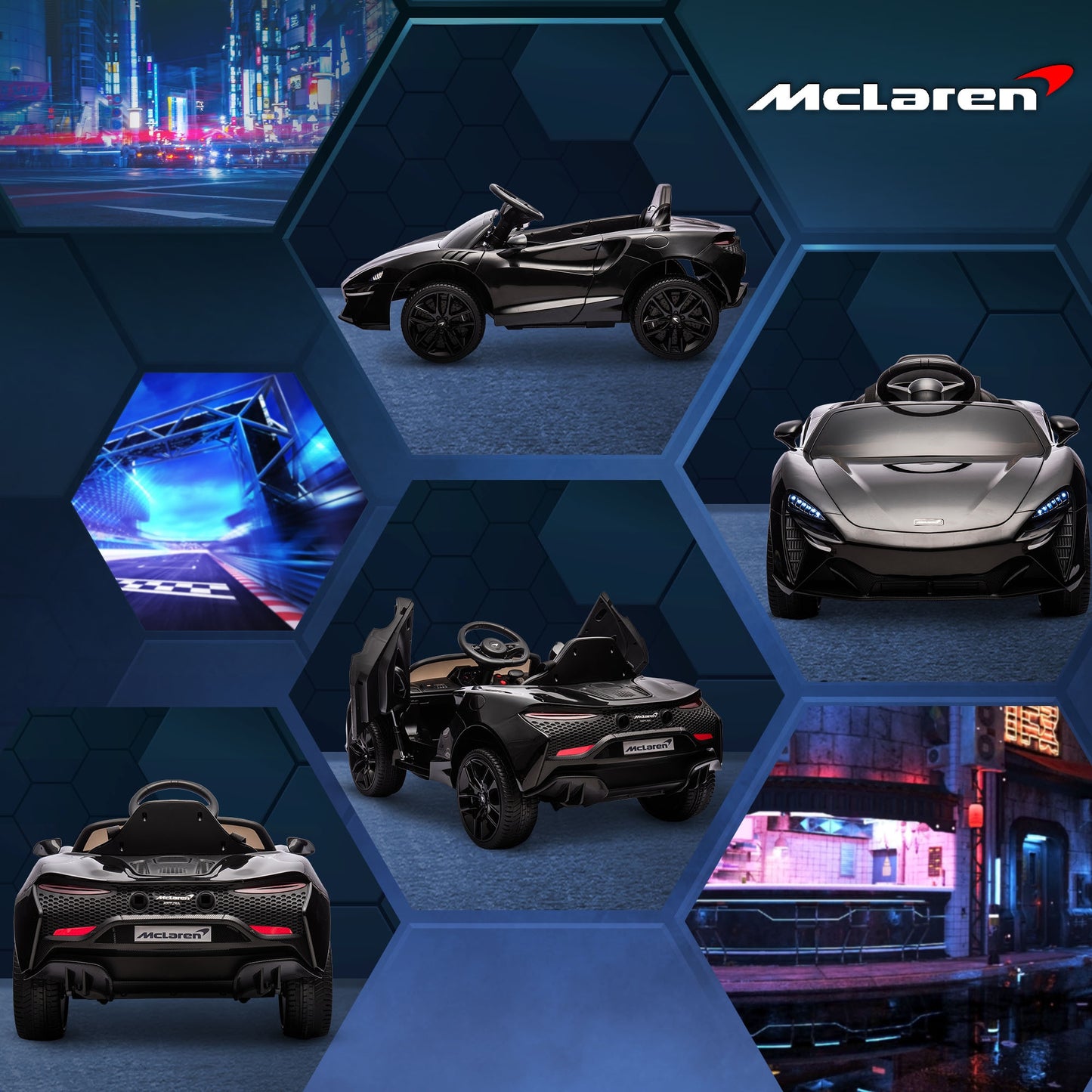 McLaren Licensed 12V Kids Electric Ride-On Car w/ Remote Control, Music - Black -  Kids Electric Cars & Toys