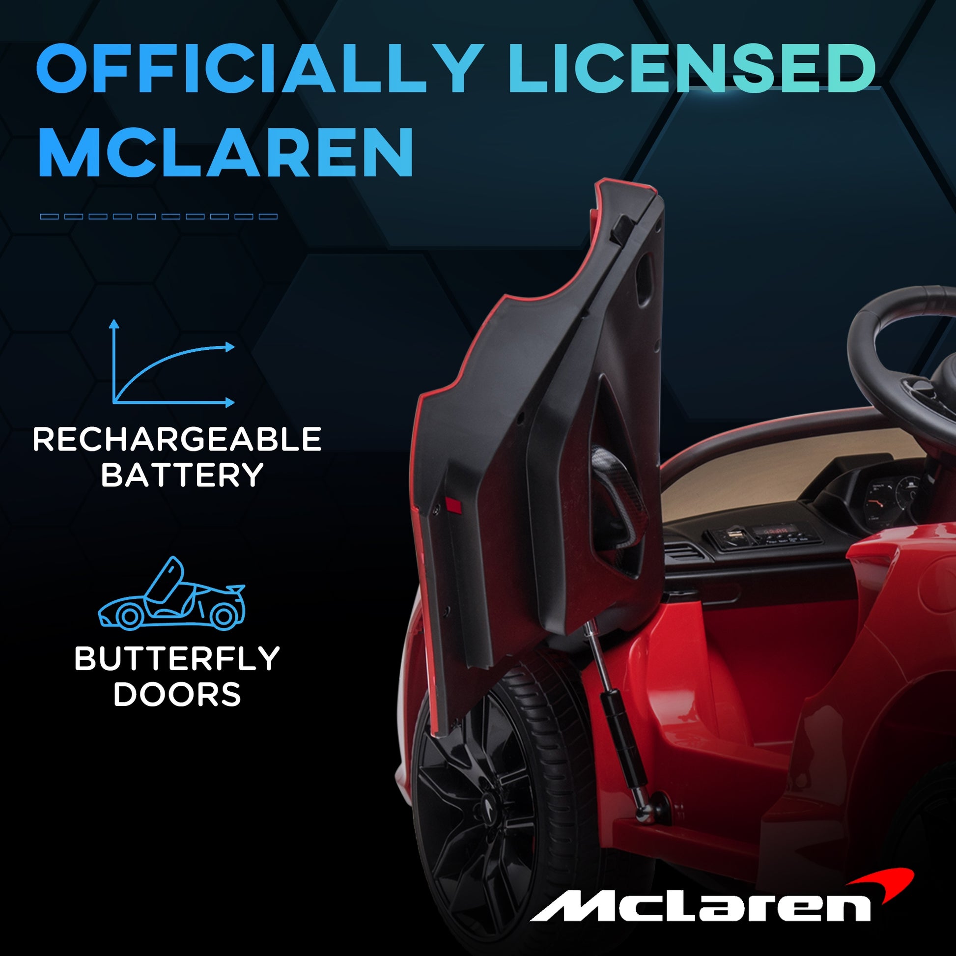 McLaren Licensed 12V Kids Electric Ride-On Car w/ Remote Control, Music - Red -  Kids Electric Cars & Toys
