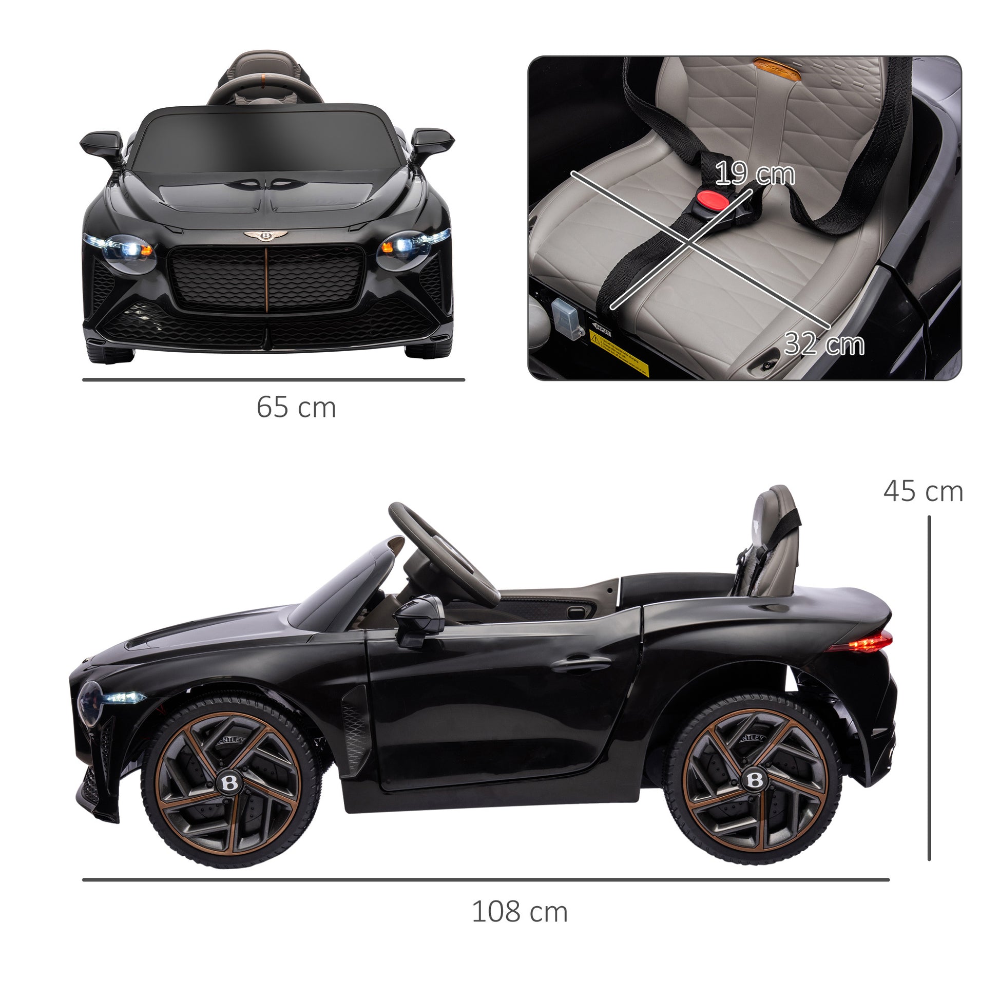 Bentley Bacalar Licensed 12V Kids Electric Car w/ Portable Battery - Black -  Kids Electric Cars & Toys
