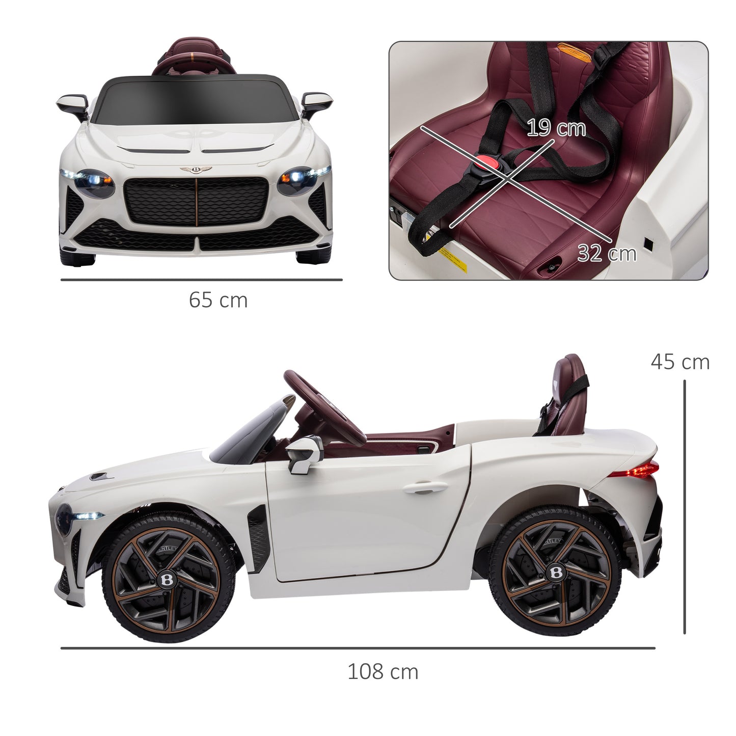 Bentley Bacalar Licensed 12V Kids Electric Car w/ Portable Battery - White -  Kids Electric Cars & Toys